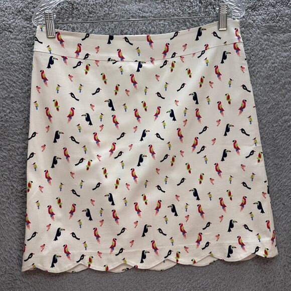 Talbots Size 8 Petite Pencil Skirt Bird Design Colorful Scalloped Hem Fun Beach - Picture 1 of 10